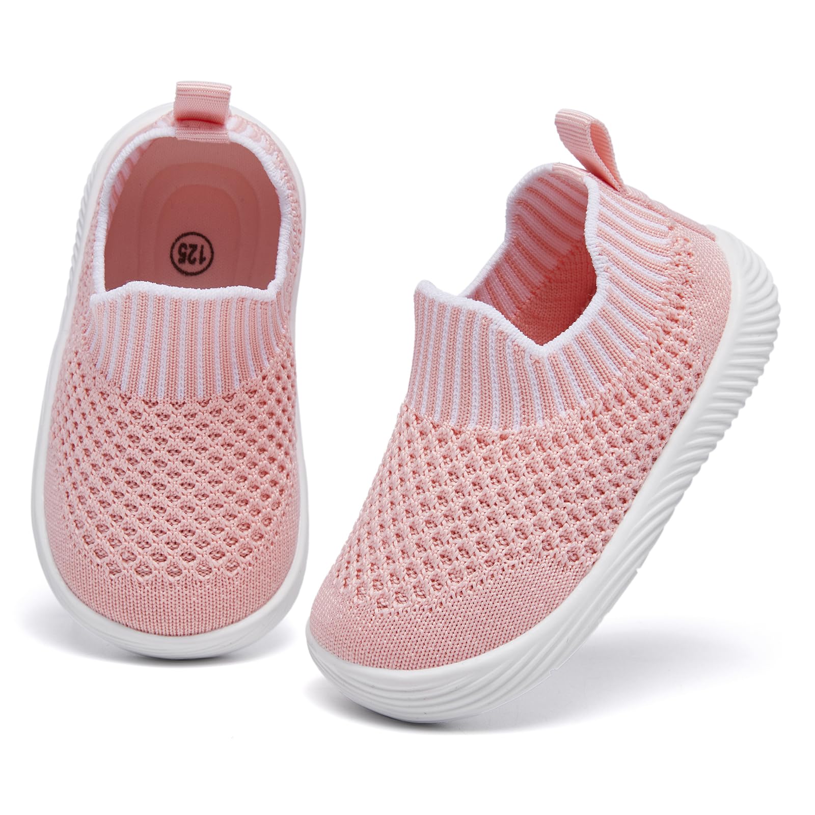 MORENDL Toddler Shoes - Baby Walking Socks - Non-Slip, Breathable, Unisex - Pink, Size 8
