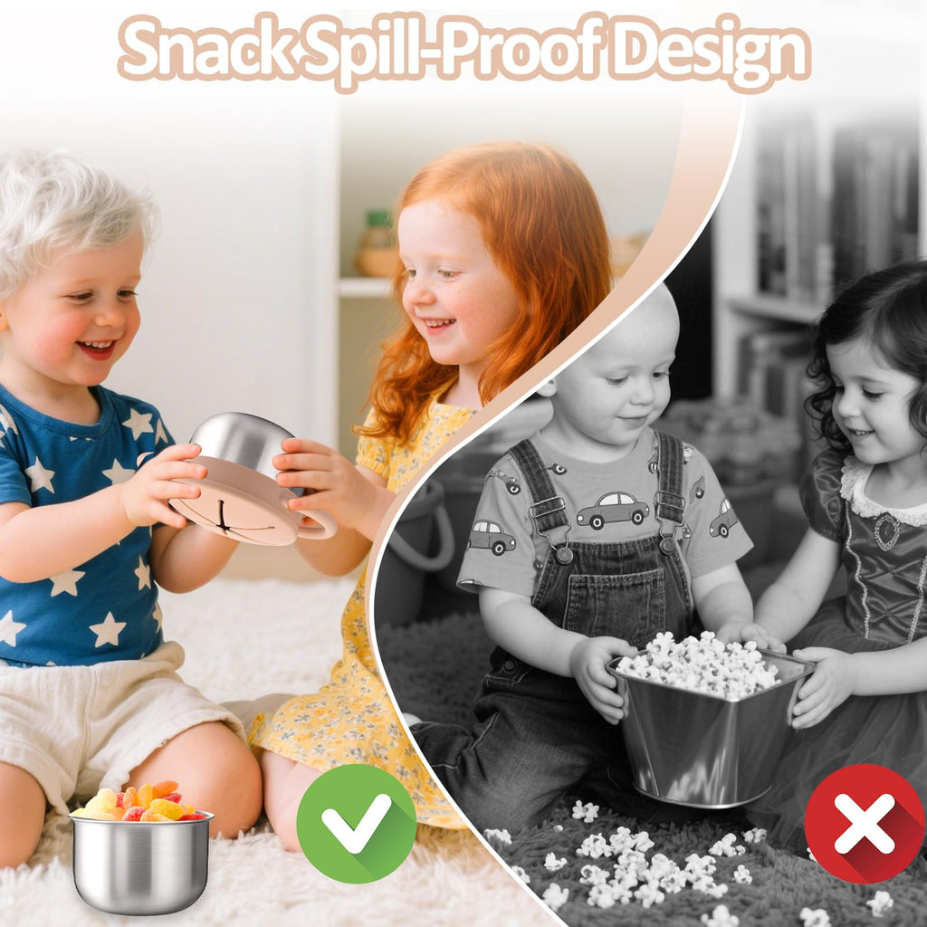 BUSOHA 2 Pack 9 oz Spill Proof Stainless Steel Toddler Snack Cups
