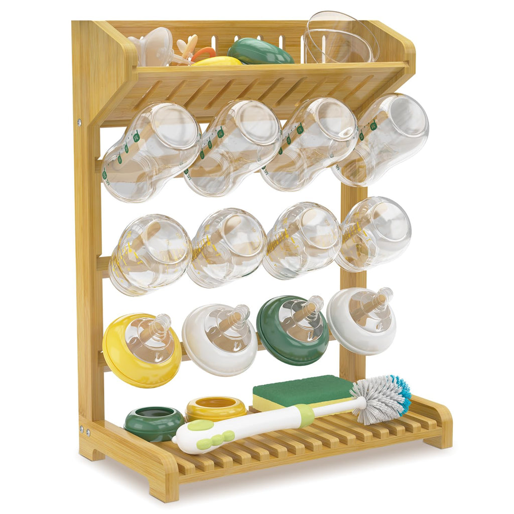 EsLuker.ly Baby Bottle Drying Rack Bamboo Vertical Dryer Holder