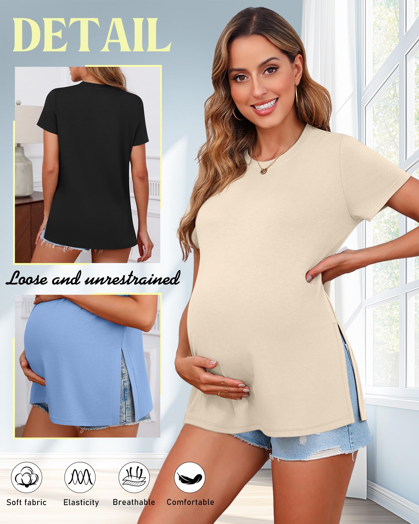 Ficerd 3 Pack Women's Maternity T Shirts, 3-Color, Large