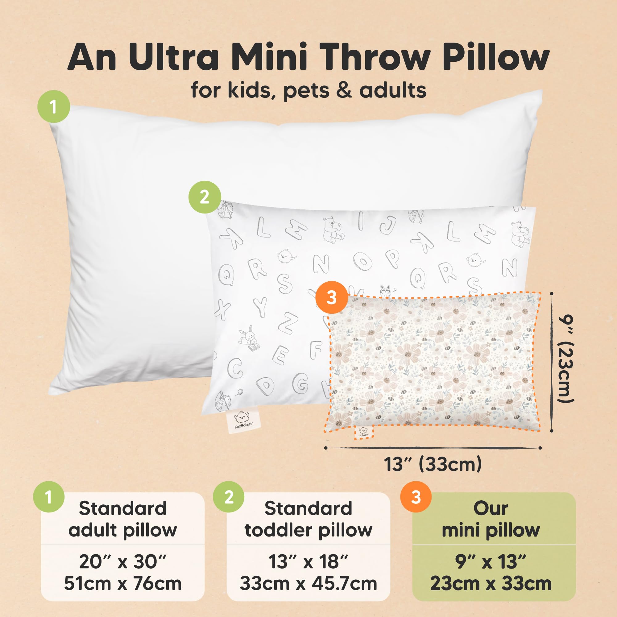 Mini Toddler Pillow with Pillowcase, 9x13 My Dreamy Pillow (Flora Vale)