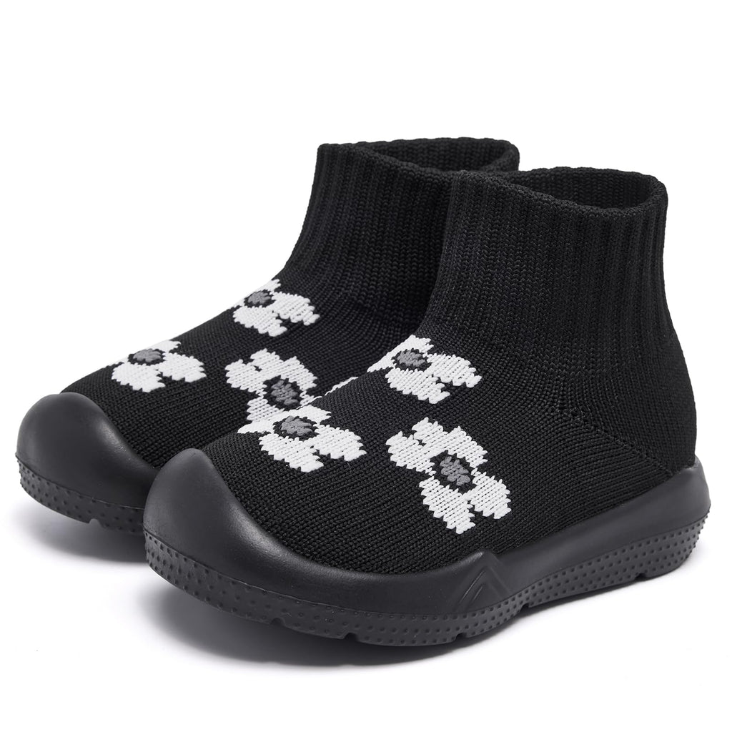 MORENDL Toddler Sock Shoes Baby Walking Shoes Infant Slippers Boys & Girls Non-Slip Sneakers Black Flower