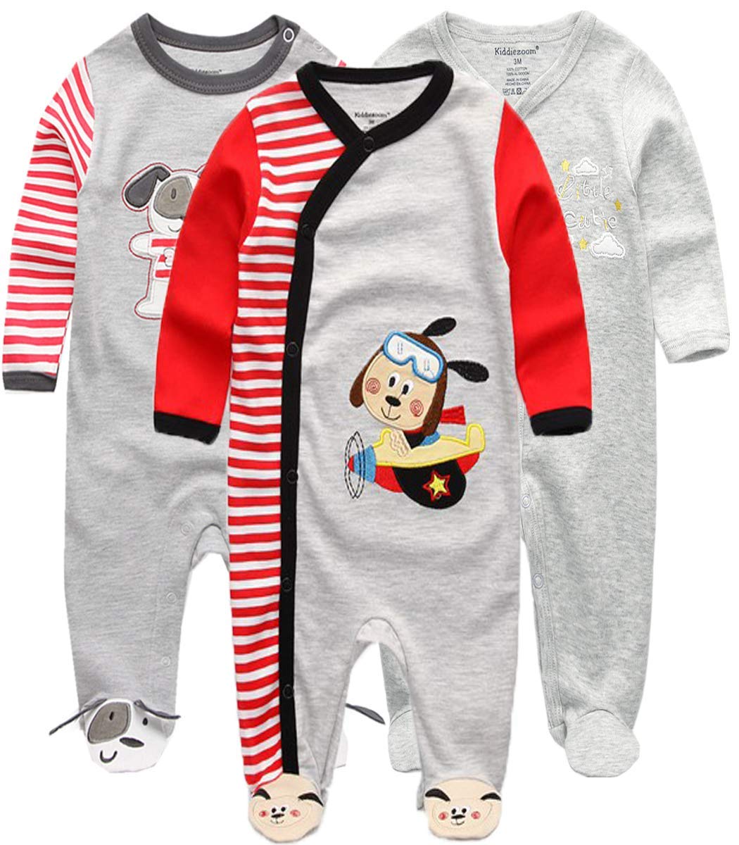 Kiddiezoom Baby and Toddler Boys'Snug Fit Footed One-Piece Romper Jumpsuit Cotton Footed Outfit