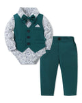 DISAUR Christening Outfits For Boys Long Sleeve Infant White Flower Shirt Green Vest Pants Bow Tie Newborn Suit For Baby Boy 3 6 Months