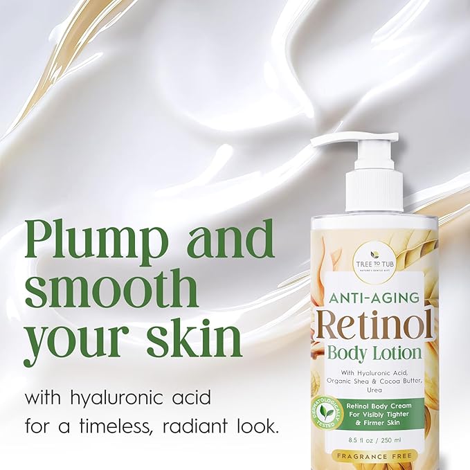 Tree to Tub Retinol Body Lotion - Hydrating Body Cream, Advanced Firming Cream w/Hyaluronic Acid & Shea Butter, Fragrance-Free Body Lotion for Crepey Skin for Older Women & Men