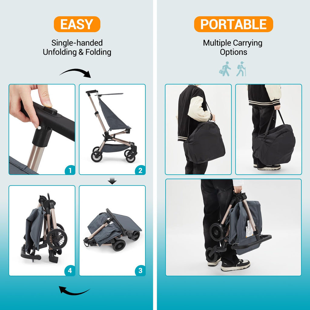 Lightweight Baby Travel Stroller – Compact & Airplane-Friendly Design, One-Hand Fold, 8.4 Lbs Carbon Fiber Frame, Breathable Fabric, Overhead Luggage Compatible, Perfect Infant & Toddler Stroller,Blue