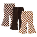 SOBOWO Checkered Baby Girl Flare Pants 3 Pack Toddler Bell Bottoms Plaid Ruffle Leggings Pants Fall Winter Outfits Size 6M-4T(18-24 Months, Brown&Pink Plaid/Brown/Caramel&White Plaid)