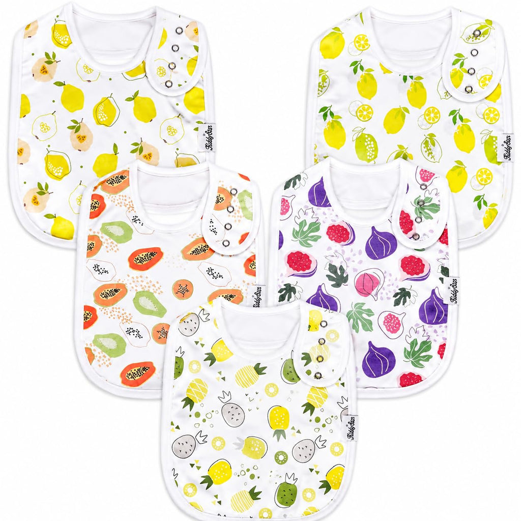KiddyStar Premium 5-Pack Organic Cotton Bibs for Drooling & Teething Babies