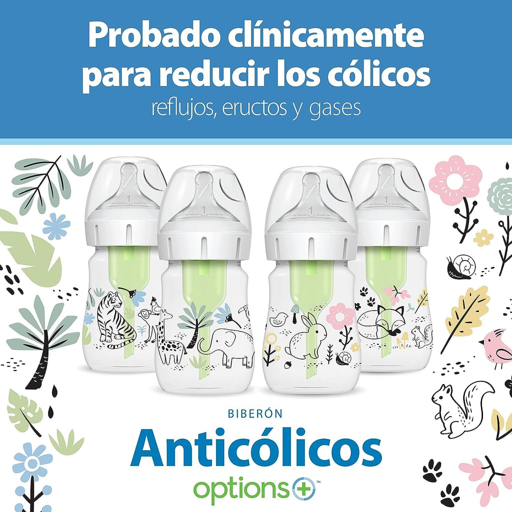 Dr. Brown's Anti-Colic Options+ Wide-Neck Baby Bottles, Jungle, 2-Pack