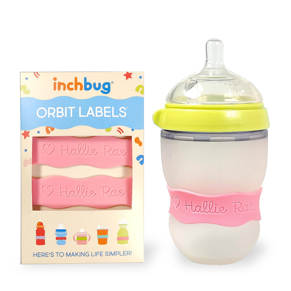 InchBug Orbit Labels Silicone Bottle Bands, 4-Pack, Bubblegum Pink