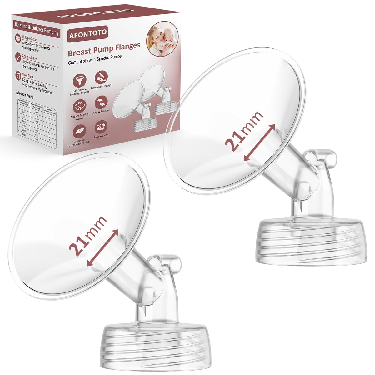 21mm Flanges Compatible with Spectra S2 S1 9 Plus Synergy Gold Breastpump, Not Original Spectra Replacement Pump Parts, Wide Mouth Flange Accessories for Elastic Nipples Work with Backflow Protector