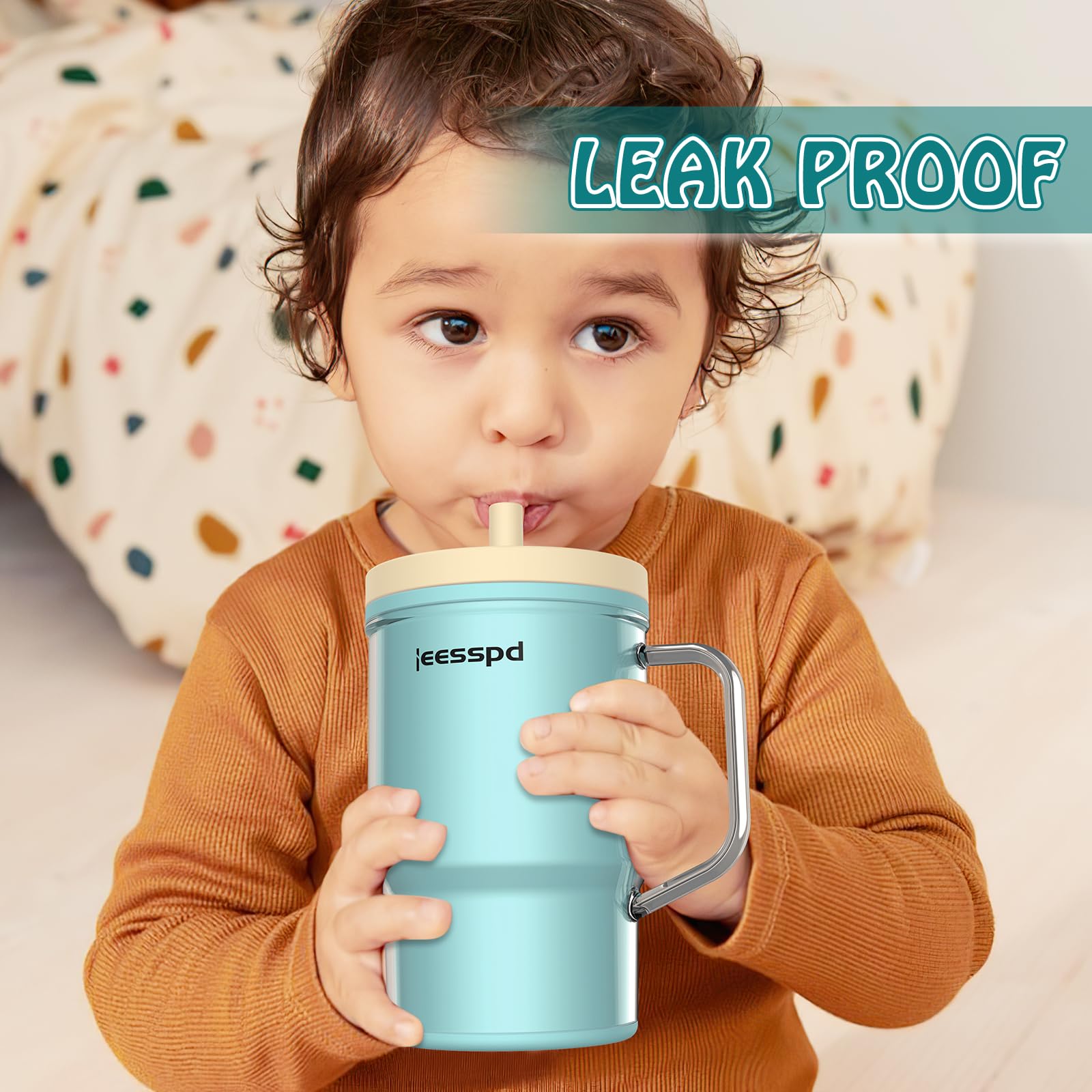 ieesspd Toddler Cups – 9 oz Adorable Miniature Tumbler with Leak-Resistant Straw and Toddler-Friendly Handle, Encourages Hydration, Easy to Clean, Sippy cups for Toddlers 1-3，BPA Free silicone (Teal)