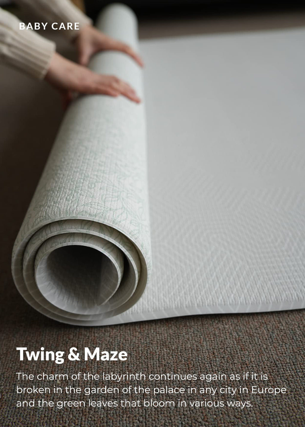 Baby Care Play Mat (Large, Hygge - Twig & Maze) 82'' x 55'' Original One-Piece Reversible Rollable Waterproof Play Mat for Infants, Babies, Toddler, and Kids