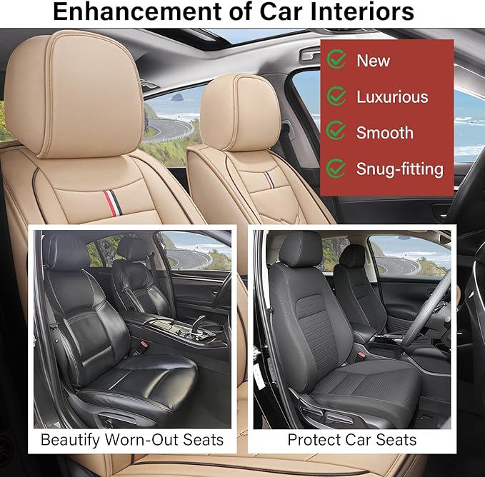 Leather Car Seat Covers Fit for LR Range Rover Evoque 2019-2025, 5 Seater Waterproof and Wear-Resistant Seat Cover Interior Accessories(Full Set,Beige)