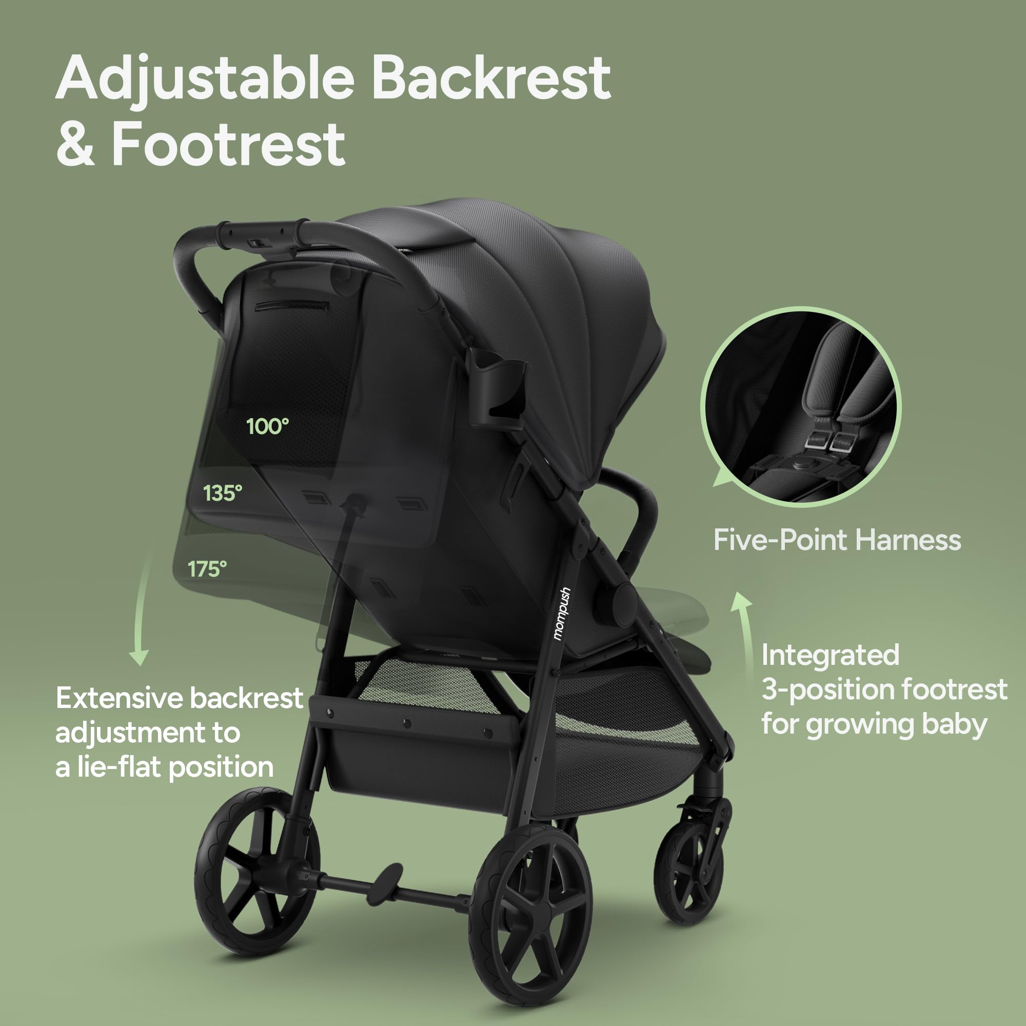 Mompush Nova All Terrain Baby Stroller, Newborn to Toddler, Up to 50 lbs