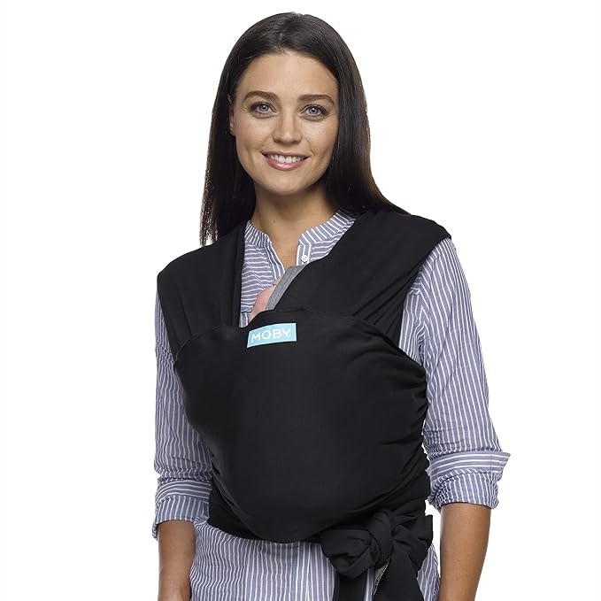 Moby Baby Wrap Carrier Evolution for Newborns to Toddlers (8-33lbs), Infant Sling Carrier, Lightweight & Hands Free Design, Adjustable for All Body Types, Baby Registry Gift (Black)