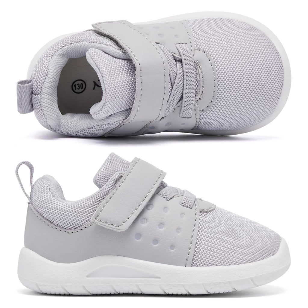 MORENDL Toddler Baby Shoes 0-4 Years Boy Girl Lightweight Breathable Non-Slip Sports Sneakers Running Walking Tennis Barefoot Shoes Grey 6-9Months