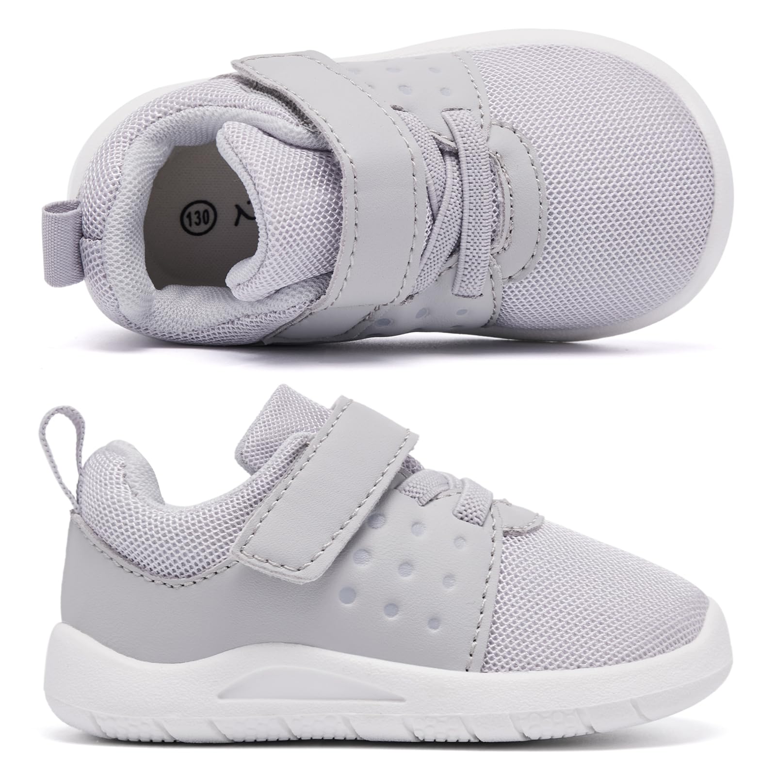 MORENDL Toddler Baby Shoes 0-4 Years Boy Girl Lightweight Breathable Non-Slip Sports Sneakers Running Walking Tennis Barefoot Shoes Grey 6-9Months