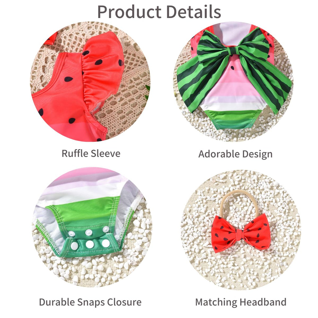 HIHA Toddler Girl Swimsuit Bathing Suit Ruffle One Piece Swimwear Sunsuit Watermelon 3-4T