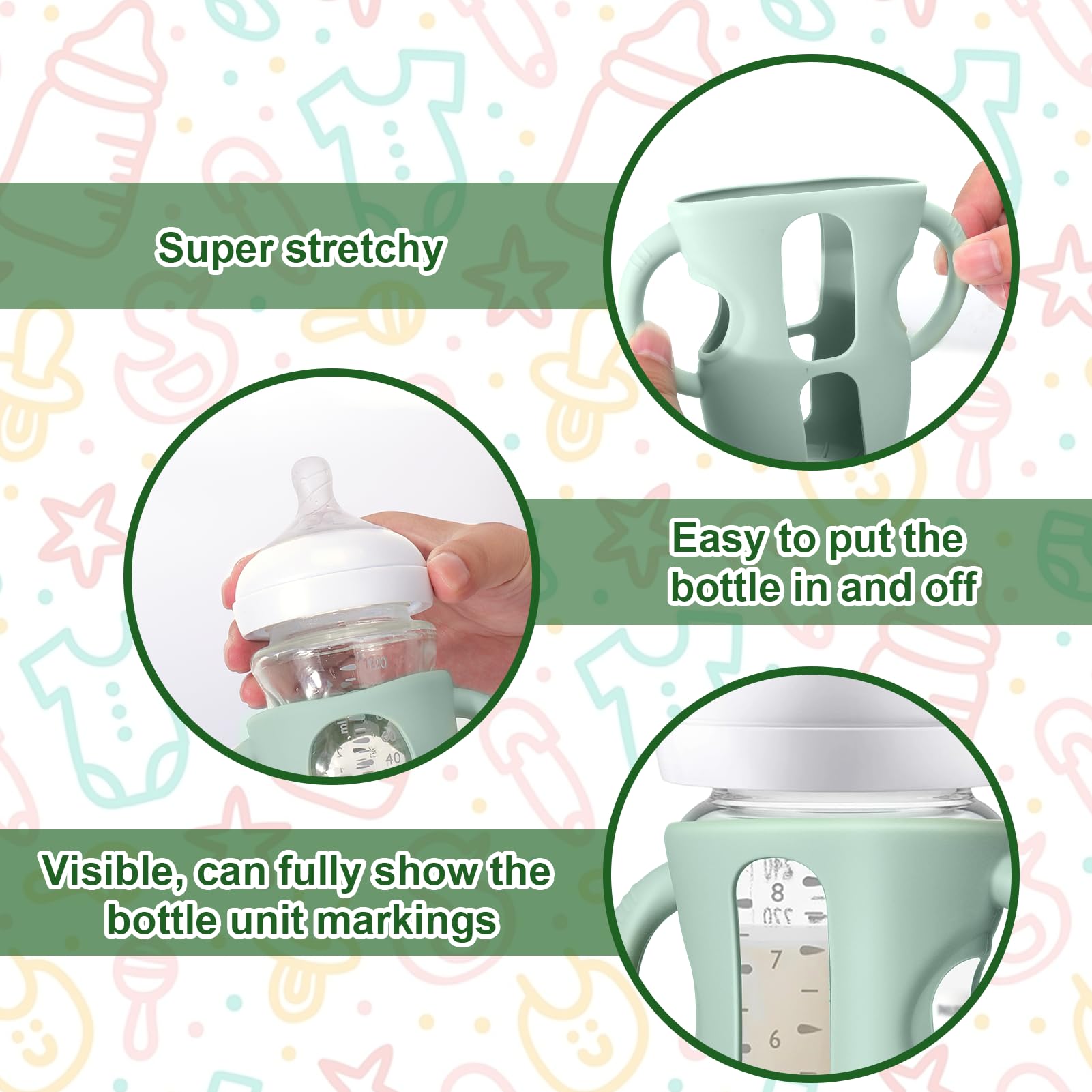 Juome Silicone Sleeves with Handles for Avent Natural Glass Baby Bottle 8oz