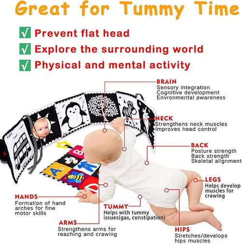 4 PCS Black and White High Contrast Baby Toys 0-3-6 Months Newborn Essential Toy for Babies Crinkle Sensory Book Brain Development Tummy Time Mirror Infant Carseat Rattle Shower Easter Gifts Boy Girl