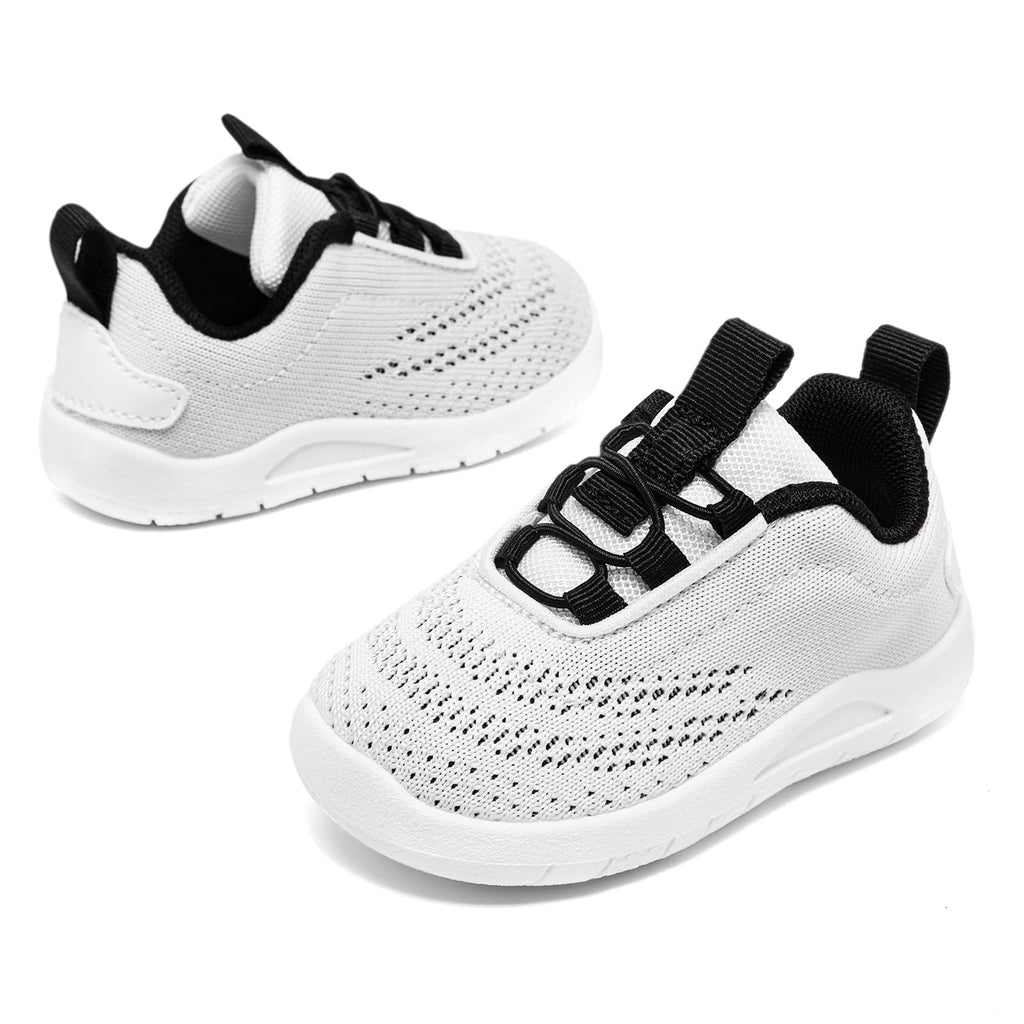 MORENDL Toddler Sneakers Baby Slip On Walking Shoes Non-Slip Breathable Boys & Girls Running Shoes Infant Tennis Shoes Whtie Black 15-18 Months Size 6