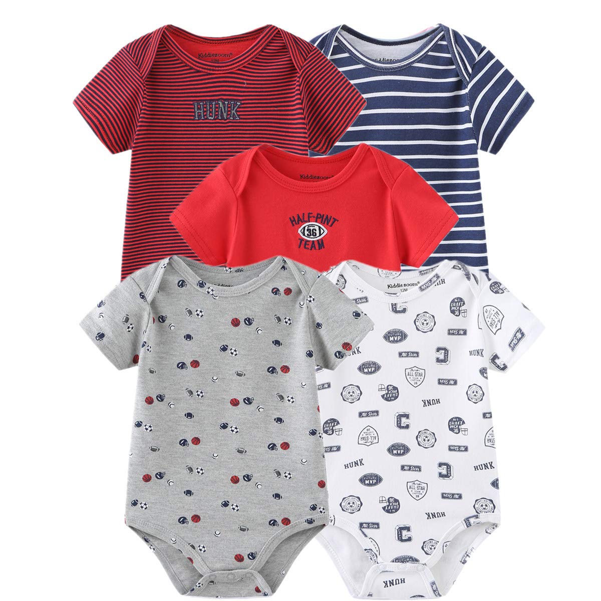 Kiddiezoom Newborn Baby Unisex Cotton One-Piece Bodysuits Baby Gift 5-Pack Clothes