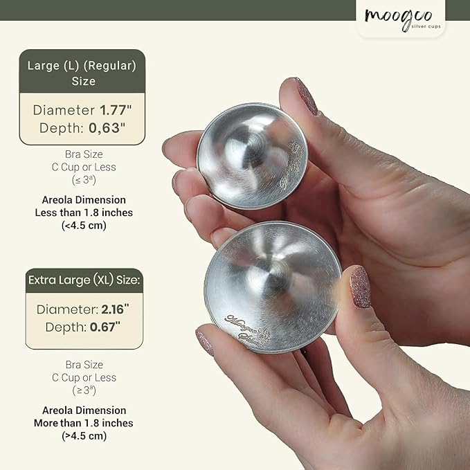 The Original Silver Nursing Cups - Nipple Shields for Breastfeeding Newborn - 999k Nipple Cups - Tri-Laminate Silver - Silver Nipple Covers Breastfeeding - 999k (X-Large)