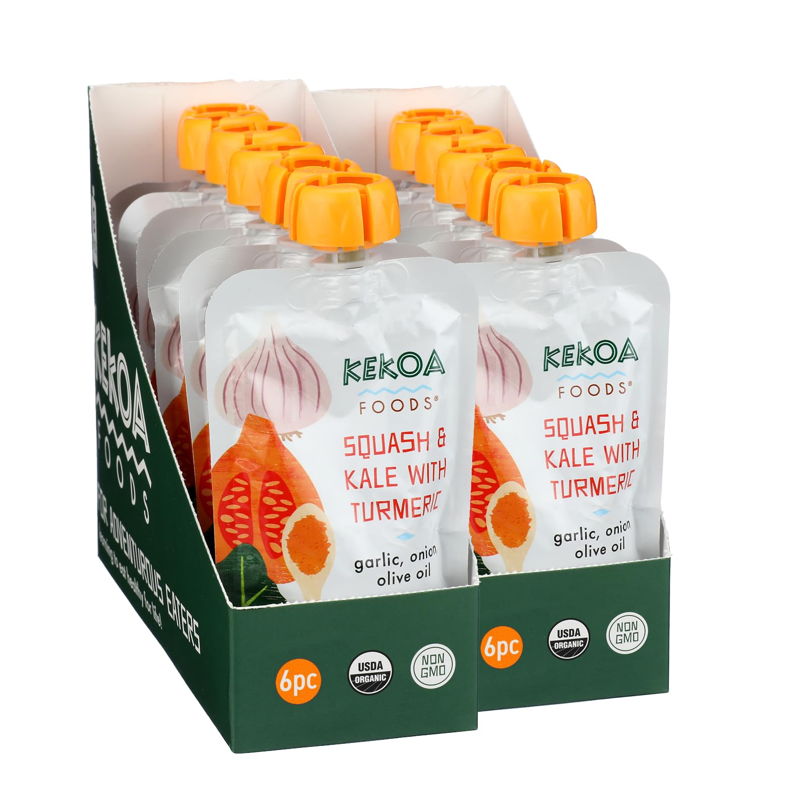 Kekoa Foods Squash & Kale with Turmeric Baby Food Purée | 100% USDA Certified-Organic Vegetarian Squeeze Pouch | Organic, Non-GMO, Gluten-Free, Vegan | Nutritious First Food for Babies | 3.5 oz