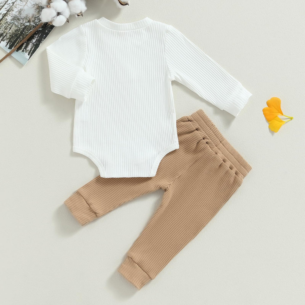 MA&BABY Newborn Baby Boy Clothes Ribbed Knit Long Sleeve Romper Pants Set