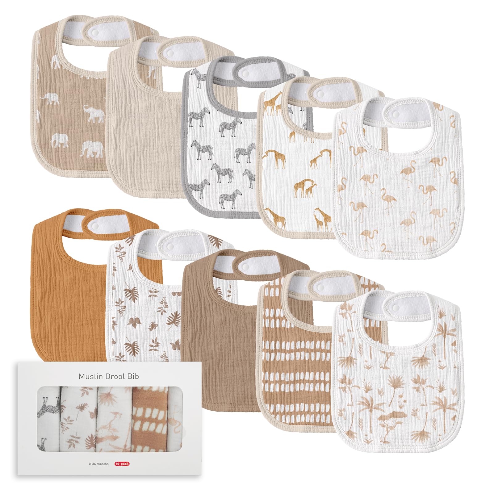 Muslin Baby Drool Bibs 10 Pack, Soft Cotton Infant Bib for Teething Newborn