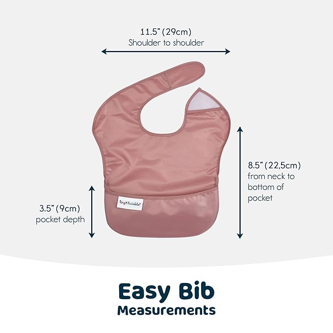 Tiny Twinkle Mess Proof Baby Bibs for Eating – Waterproof, Wipeable Toddler Bibs with Pocket – Baby Food Bibs for Girls & Boys(3 Pack,Taupe, Rose)