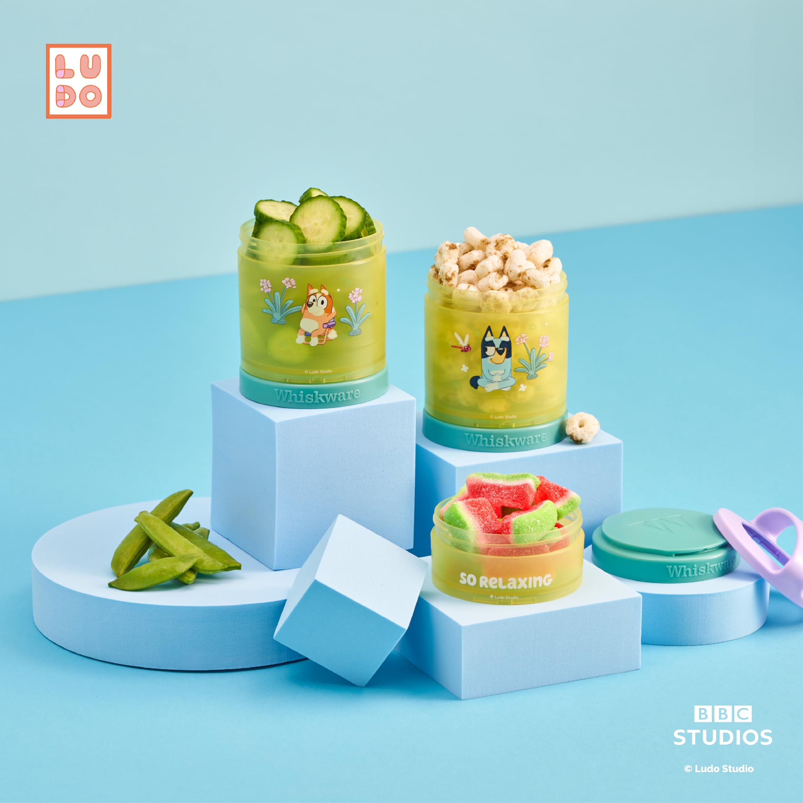 Whiskware Bluey Stackable Snack Containers for Kids and Toddlers, 3 Stackable Snack Cups for School and Travel, Bluey and Bingo (Pack of 1)