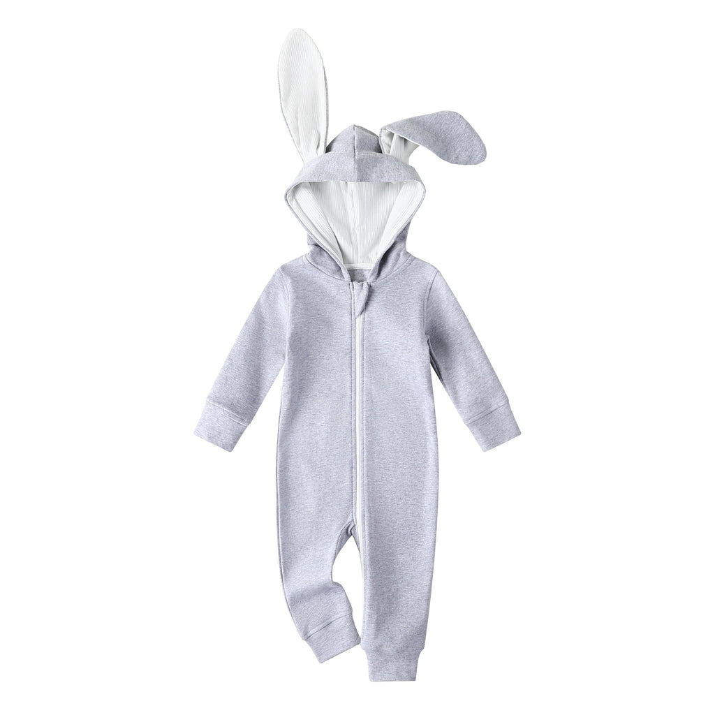 Owlivia Organic Cotton Baby Boy Girl Zip up Sleep N Play, Footless, Long Sleeve(12-18 Months, Grey Bunny)