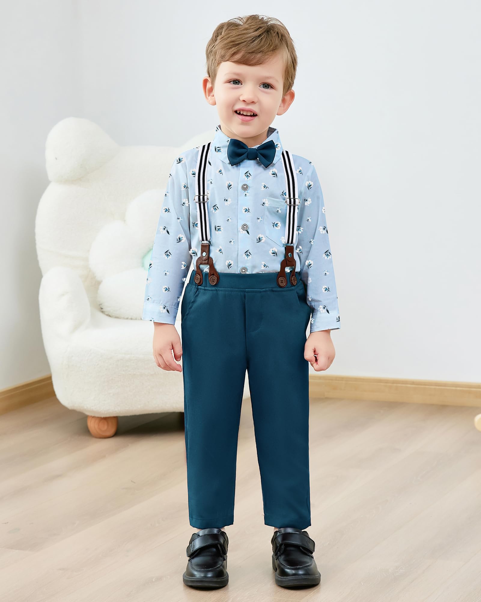 nilikastta Boys Pink Suit Suit For Toddler Boys Baby Boy Dress Clothes Boy Boys Gentleman Wedding Outfit Formal Dress Shirt/Bowtie/Suspender Pants 12-18Months
