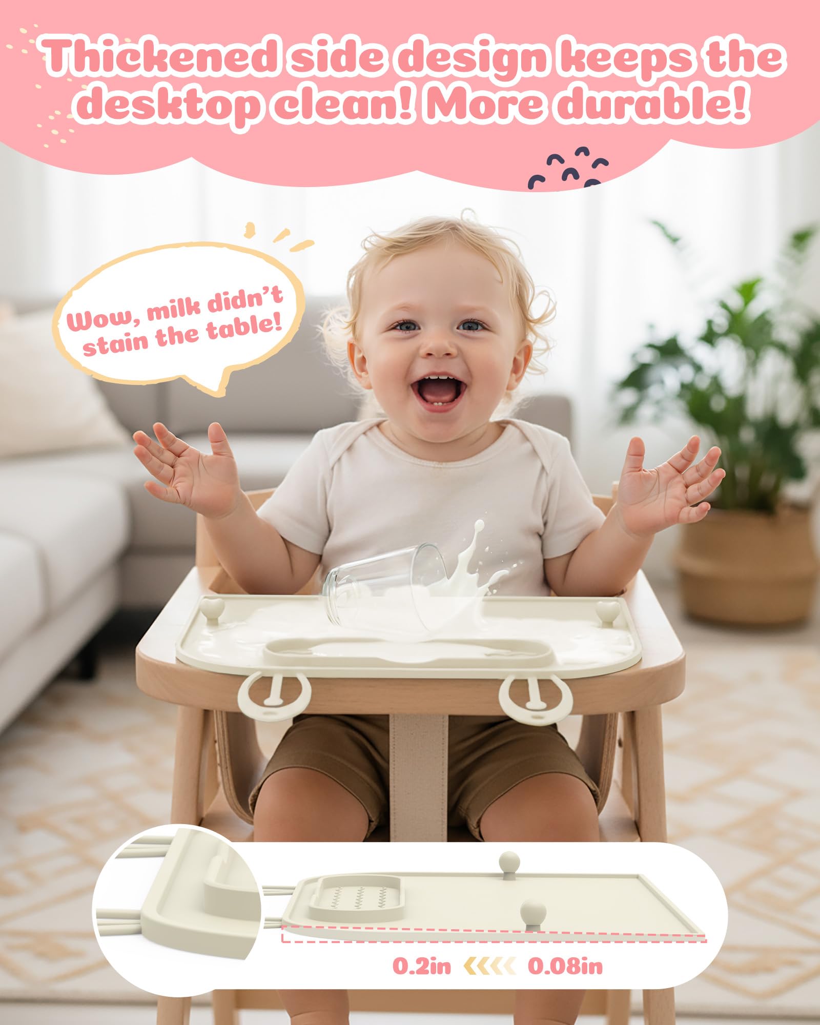 2Pack Silicone Placemats for Baby&Kid, Stain-Proof Non-Slip Baby Place Mat for Restaurant Highchair& Home Dining, Baby-led Food mats for Travel, Portable Toddler Table mat-Waterproof&Dishwasher Safe