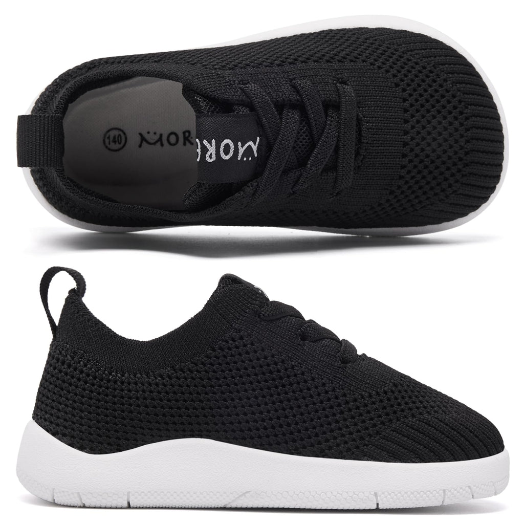 MORENDL Toddler Boy Shoes Baby First Wide Toe Barefoot Walking Shoes Girls Non-Slip Slip On Tennis Sneakers Black 9-12 Months