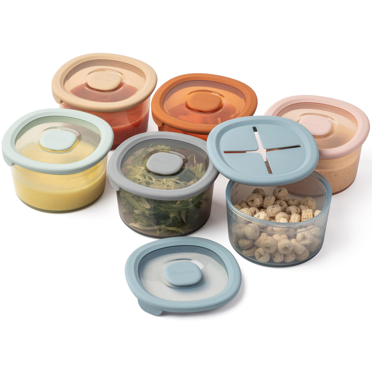 Moonkie Silicone Snack Containers for Kids | 8 oz Baby Food Storage Containers with Airtight Lids and A Snack Lid | Baby Food Jars | BPA Free | Freezer & Dishwasher Safe | 3 Pack