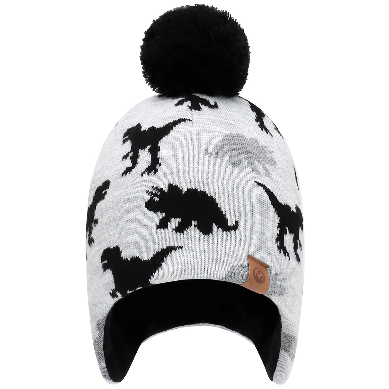 Duoyeree Kids Beanie Dinosaur Pom Pom Knit Winter Hat Fleece Lined for 1-7T