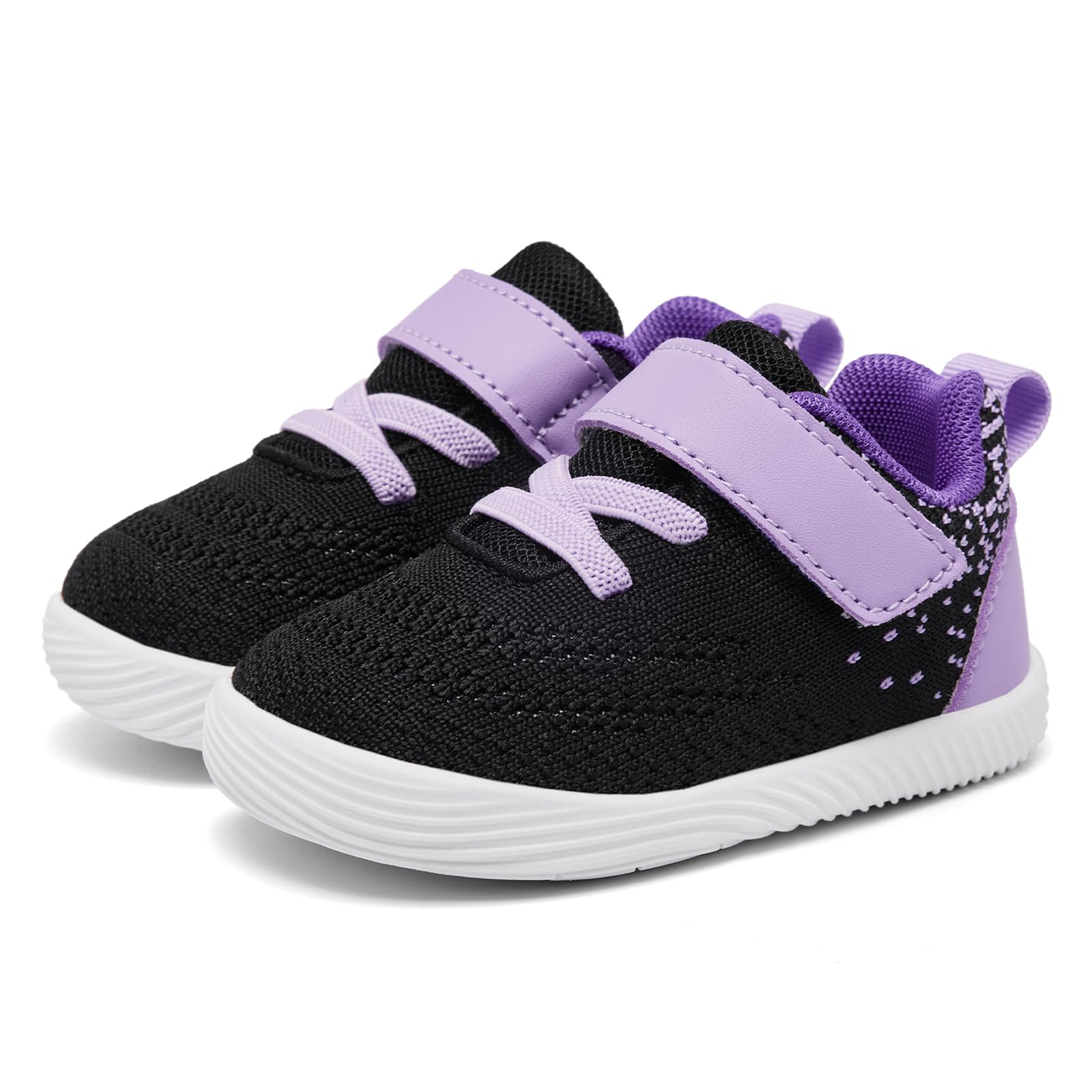 MORENDL Toddler Sneakers Baby Boys & Girls Barefoot Shoes Lightweight Breathable Walking Running Tennis Athletic Sport Shoes Black Purple 18-24 Months Size 6.5