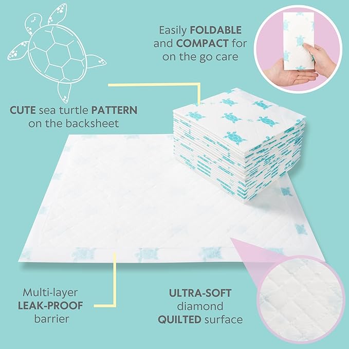 Vesta Baby 65 Disposable Changing Pads - Soft Absorbent Leak Proof Pee Mats - White Portable Diaper Change Underpads for Bed & Table Protection - 15" x 20" Waterproof Liners