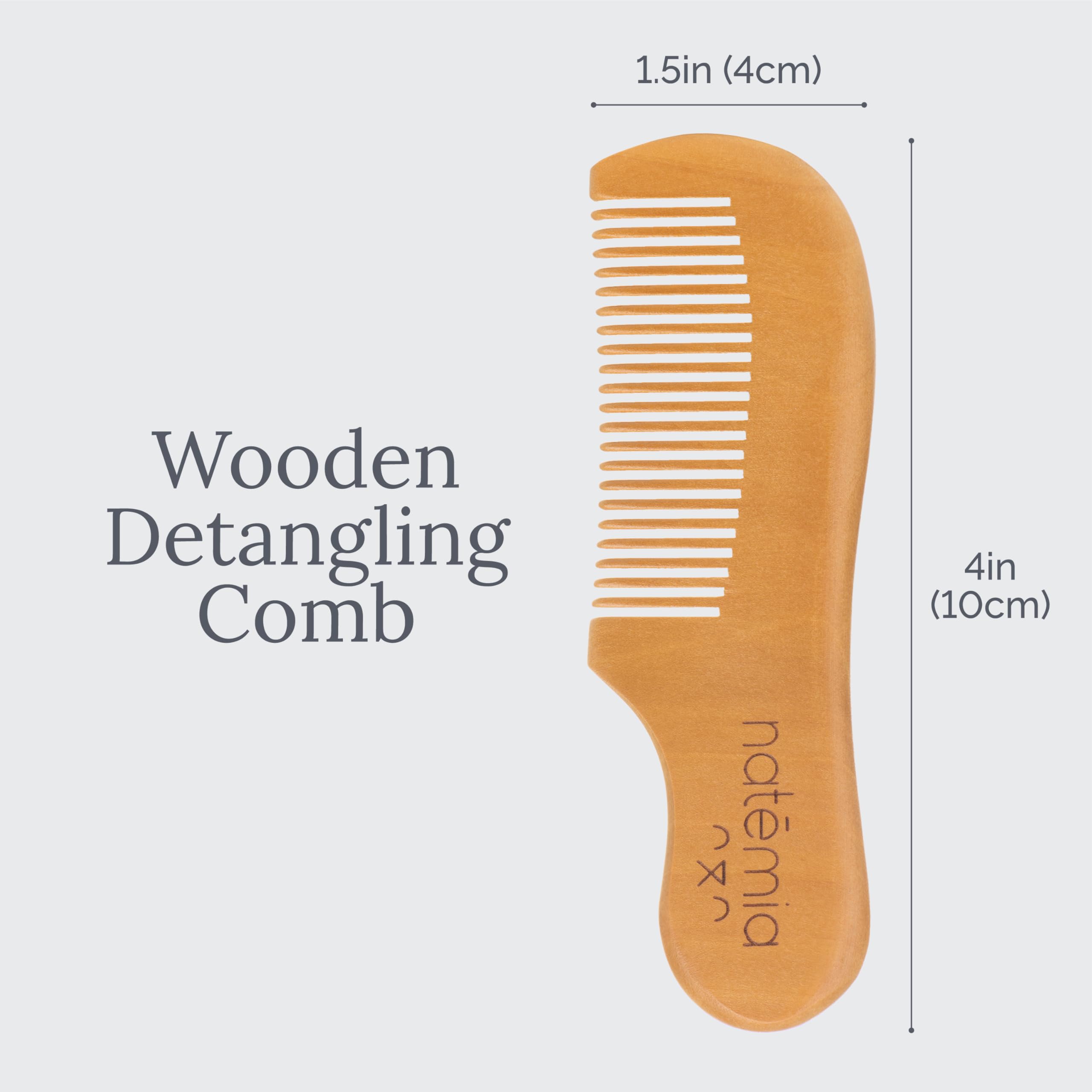 Natemia Wooden Baby Hair Brush & Comb Set - Natural Goat Hair Bristles & Soft Bristle Brush - Gentle Scalp Massage & Cradle Cap Comb - For Newborns & Toddlers, Baby Grooming Kit