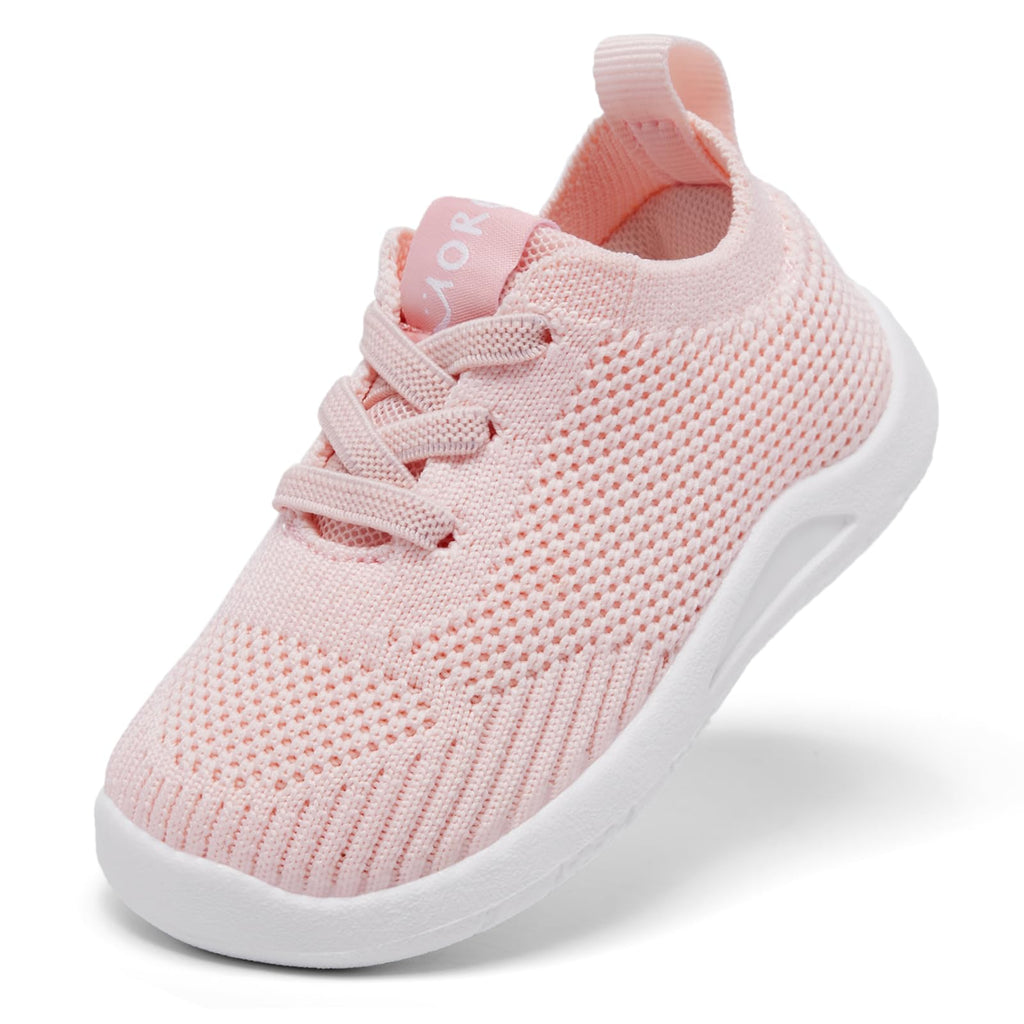 MORENDL Toddler Shoes Baby Walking Sock Shoes Infant Sneakers Boy Girl Barefoot Tennis Shoe Non-Slip Brethable Light Orange Size 8
