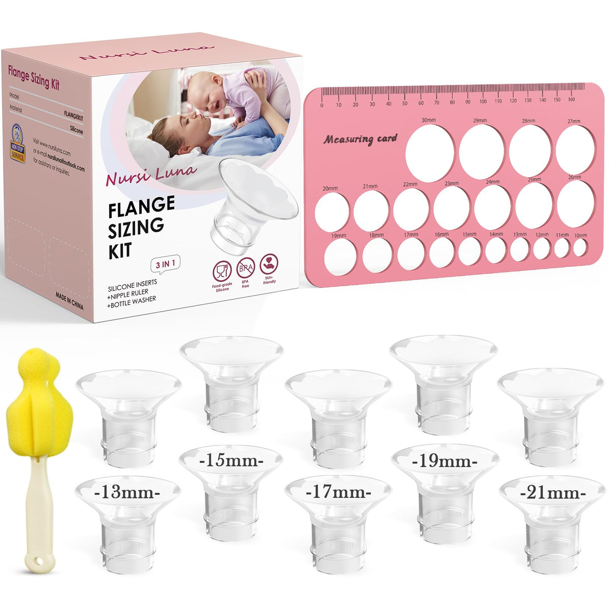 Nursi Luna Flange Sizing Kit for 24mm Breast Pumps, 10PCS