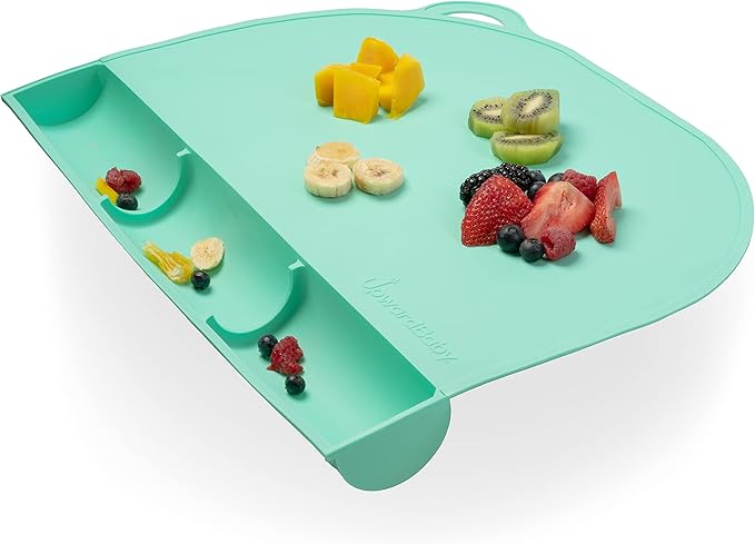 UpwardBaby Silicone Placemats for Toddlers - Food-Catching, Mint - Toddler Placemat with Food Catcher & Suction - Portable Table Mat for Baby - Non-Slip, Dishwasher Safe, BPA-Free