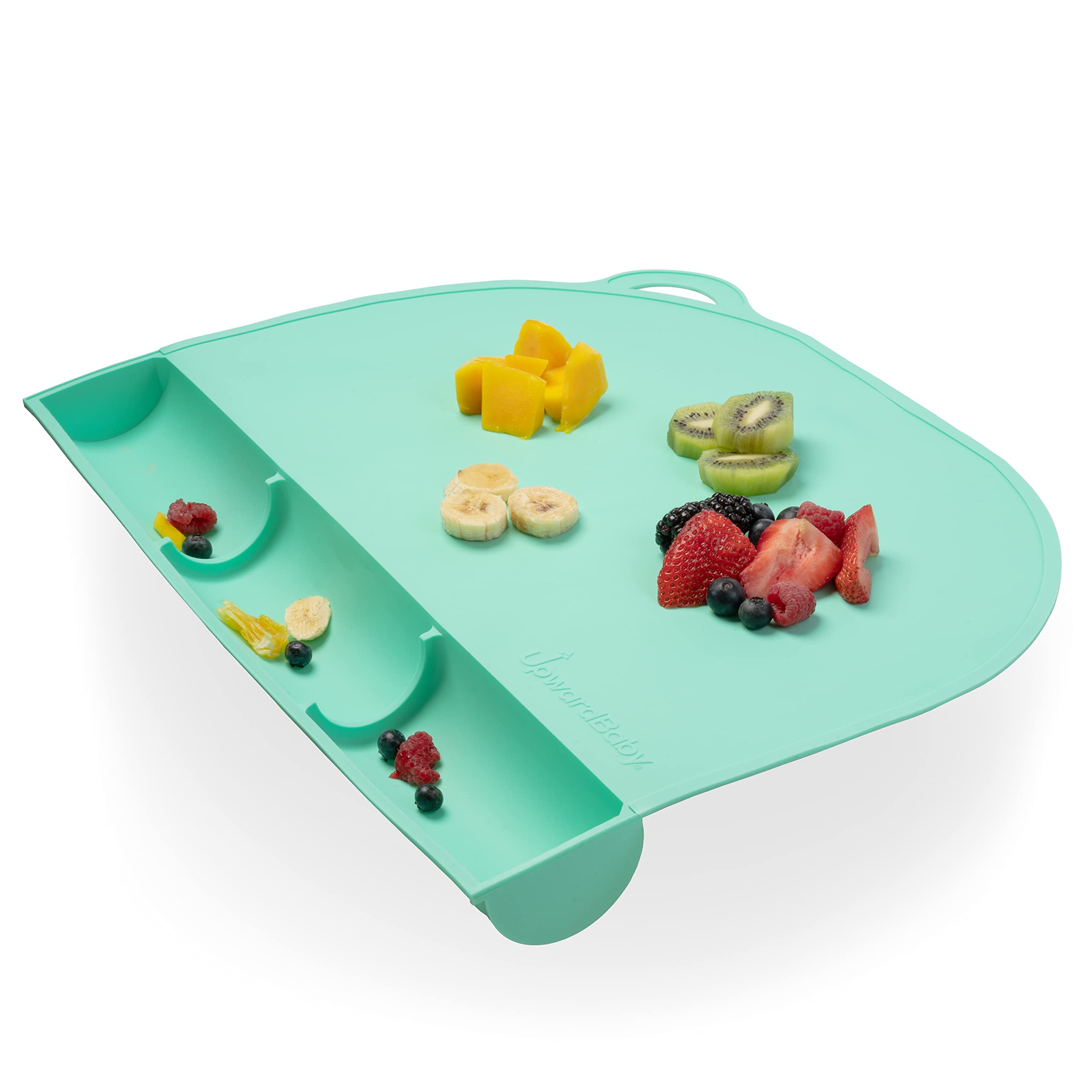 UpwardBaby Rectangular Silicone Placemat - Suction Food Catcher for High Chair & Kids, Non-Slip Washable Table Mats, Travel Toddler Placemat & Baby-Led Weaning Supplies, Mint