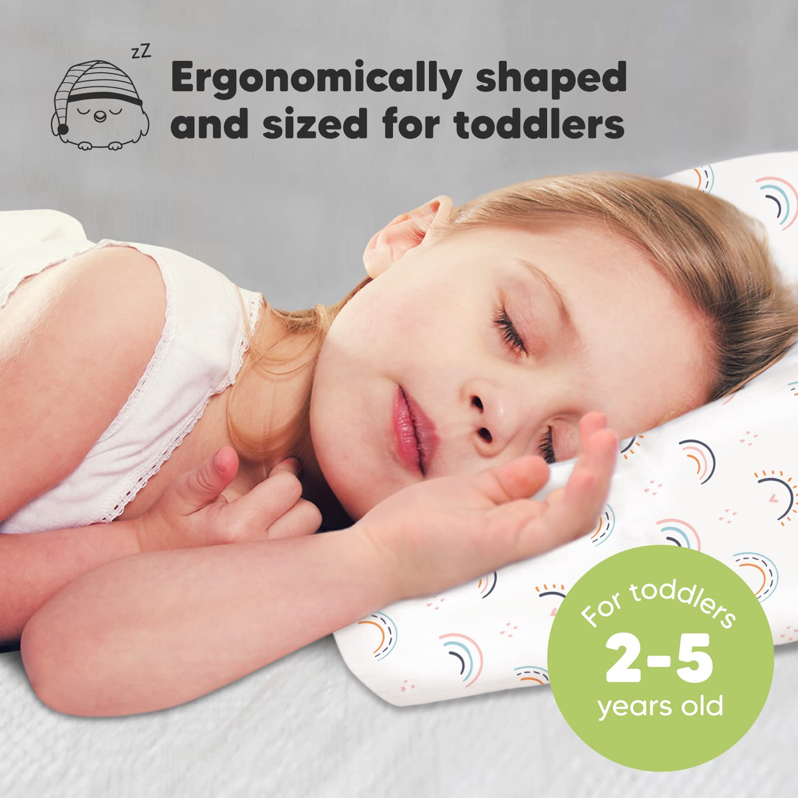 Toddler Pillow with Pillowcase 13x18 My Little Dreamy Pillow(Jolly Rainbow)