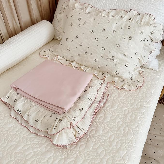AOJIM Cotton Muslin Kids Toddler Pillowcase with Floral Print Patterns for Room Decor Super Soft Nursery Bedding Pillow Cover for Girls Boys Durable Baby Travel Pillowcase, Machine Washable,14x20''
