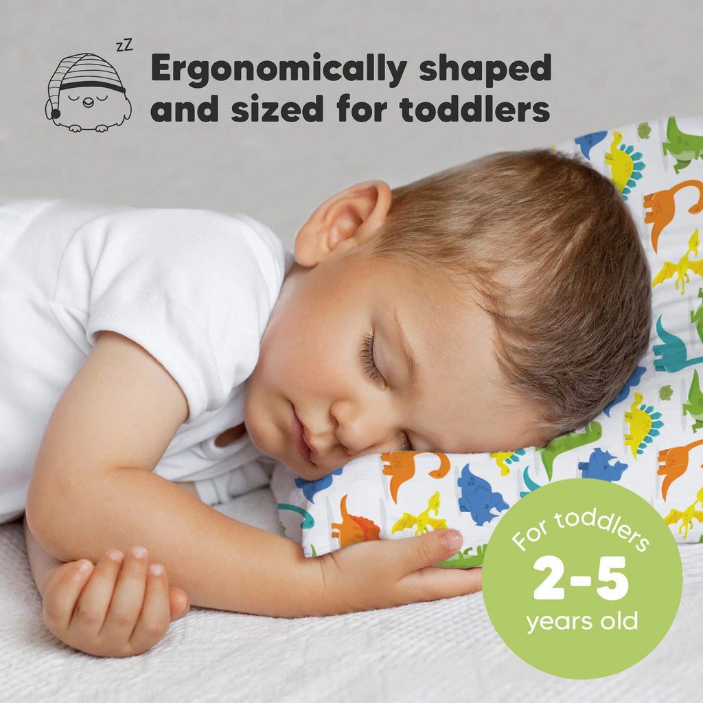 Toddler Pillow with Pillowcase, 13x18 My Little Dreamy Pillow (Happy Dino)