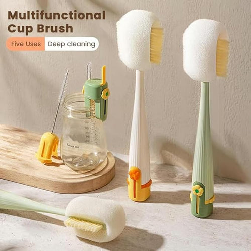 5 in 1 Bottle Cleaning Brush Set, 5‑in‑1 Multifunctional Bottle Cleaning Brush Set, Straw Cleaner Brush for Baby Bottles, Multifunctional Detachable Water Bottle Brush (1PCS Green)